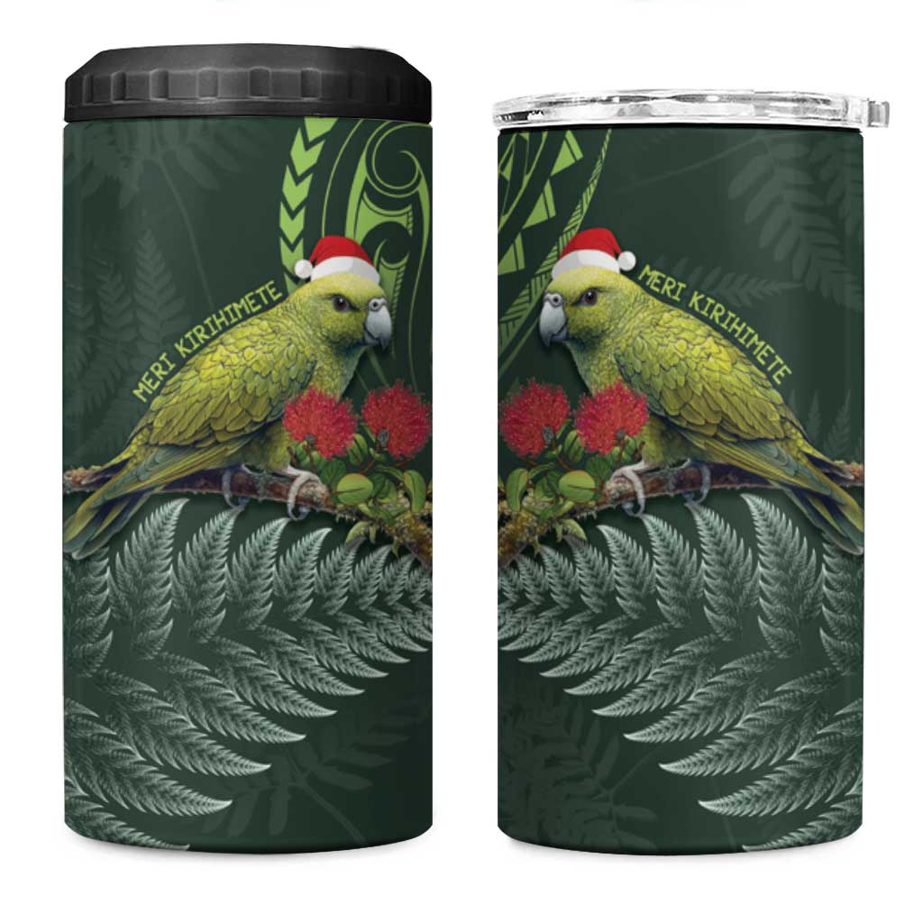 Meri Kirihimete Kakapo 4 in 1 Can Cooler Tumbler Green Silver Fern Christmas Vibe LT9 One Size: 16 oz Green - Polynesian Pride