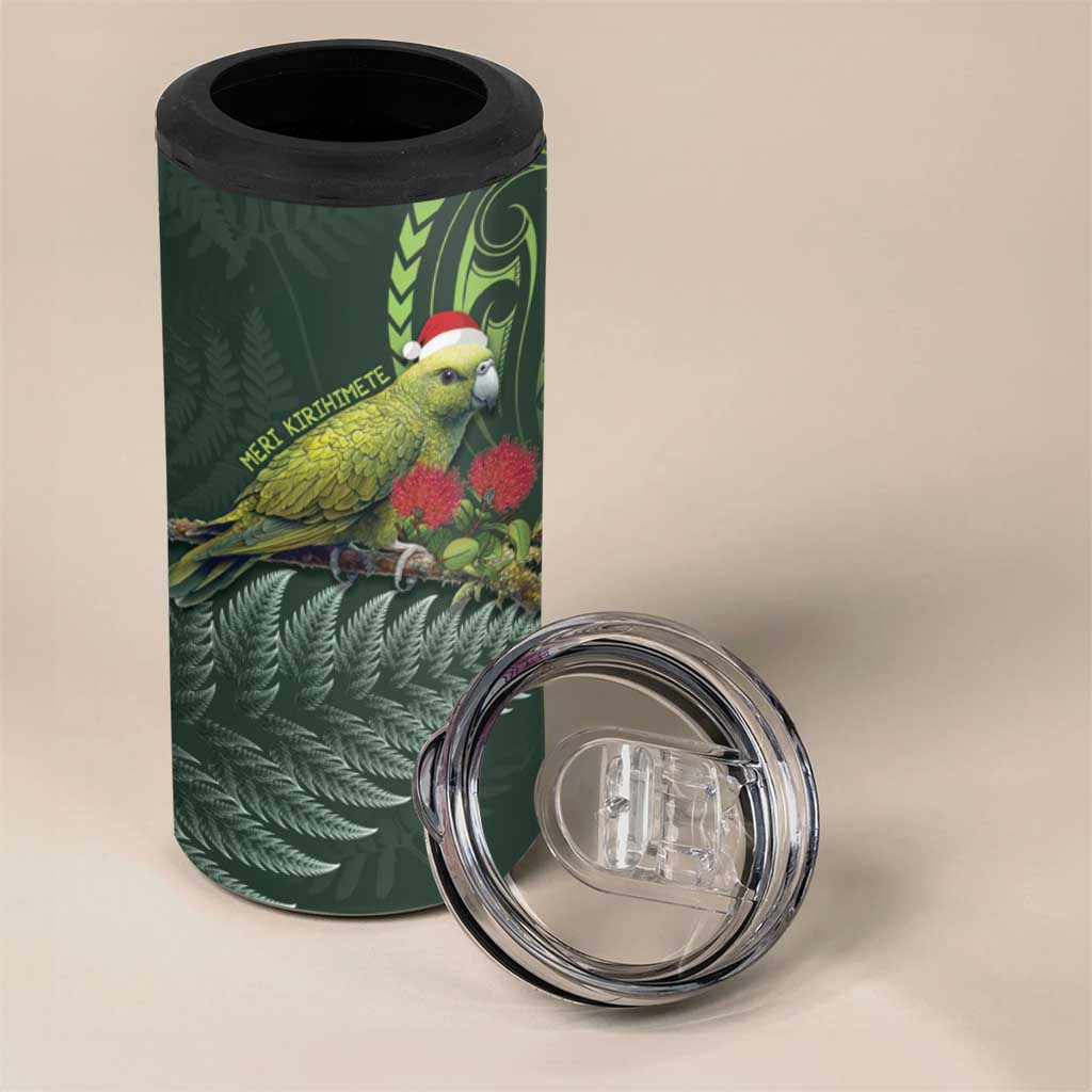 Meri Kirihimete Kakapo 4 in 1 Can Cooler Tumbler Green Silver Fern Christmas Vibe LT9 - Polynesian Pride
