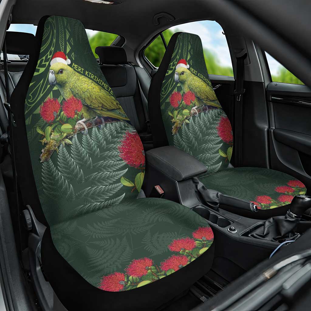 Meri Kirihimete Kakapo Car Seat Cover Green Silver Fern Christmas Vibe LT9 One Size Green - Polynesian Pride