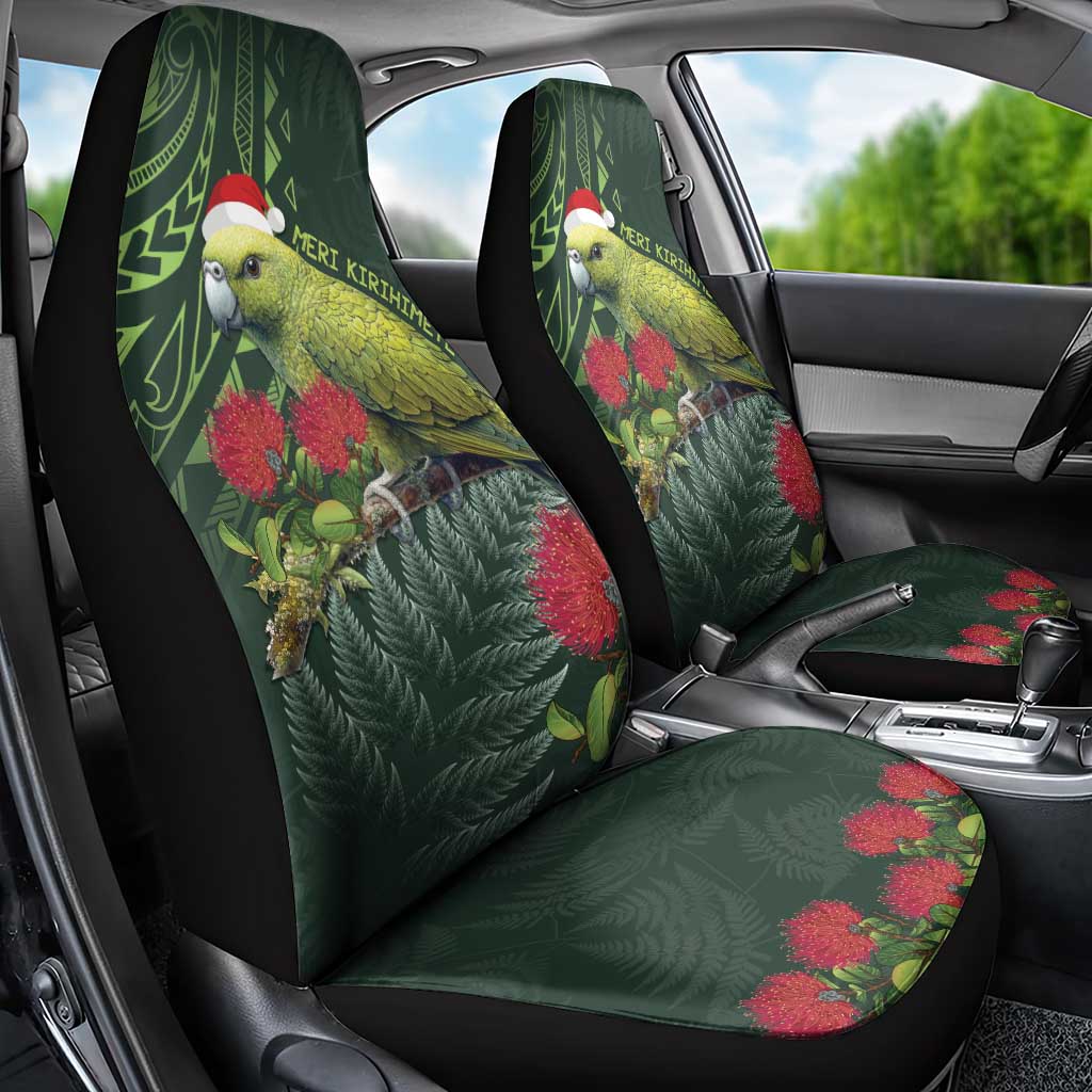 Meri Kirihimete Kakapo Car Seat Cover Green Silver Fern Christmas Vibe LT9 - Polynesian Pride