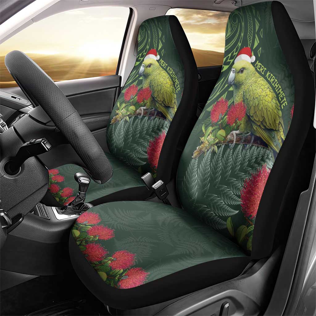 Meri Kirihimete Kakapo Car Seat Cover Green Silver Fern Christmas Vibe LT9 - Polynesian Pride