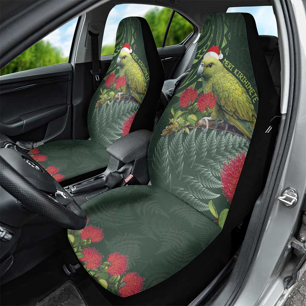 Meri Kirihimete Kakapo Car Seat Cover Green Silver Fern Christmas Vibe LT9 - Polynesian Pride