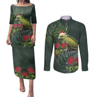 Meri Kirihimete Kakapo Couples Matching Puletasi and Long Sleeve Button Shirt Green Silver Fern Christmas Vibe LT9 Green - Polynesian Pride