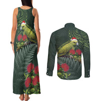 Meri Kirihimete Kakapo Couples Matching Tank Maxi Dress and Long Sleeve Button Shirt Green Silver Fern Christmas Vibe LT9 - Polynesian Pride