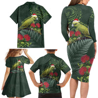Meri Kirihimete Kakapo Family Matching Long Sleeve Bodycon Dress and Hawaiian Shirt Green Silver Fern Christmas Vibe LT9 - Polynesian Pride