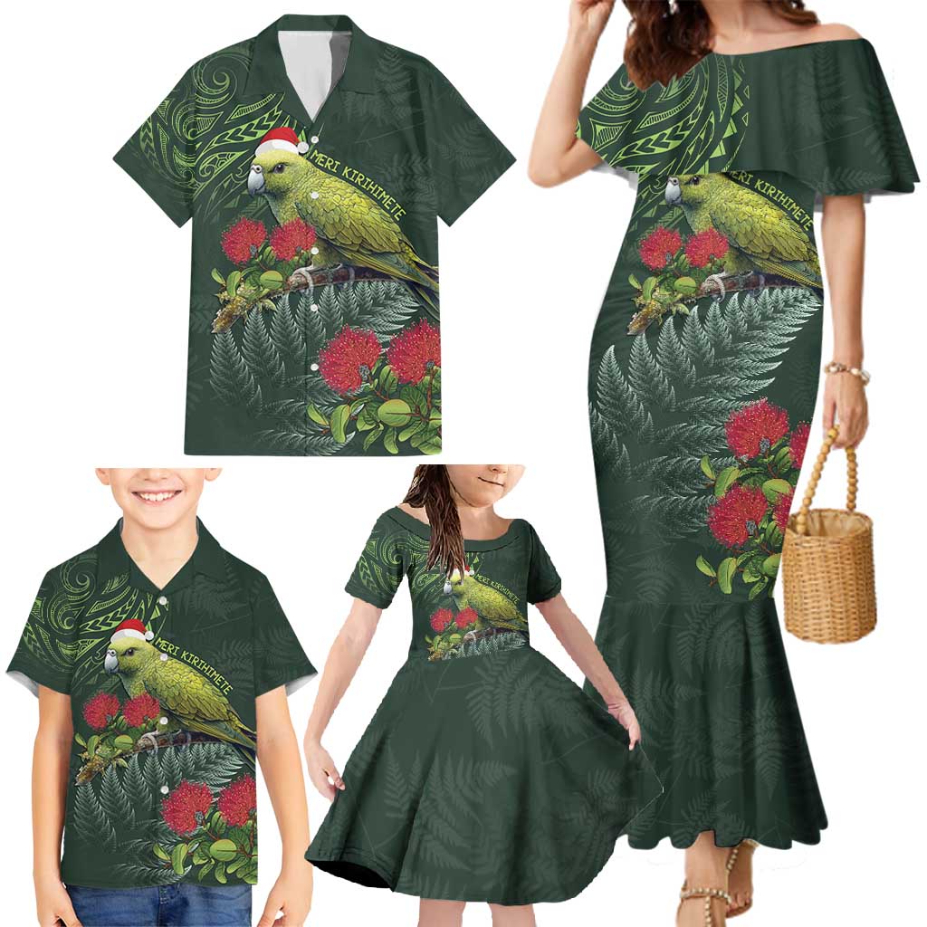 Meri Kirihimete Kakapo Family Matching Mermaid Dress and Hawaiian Shirt Green Silver Fern Christmas Vibe LT9 - Polynesian Pride