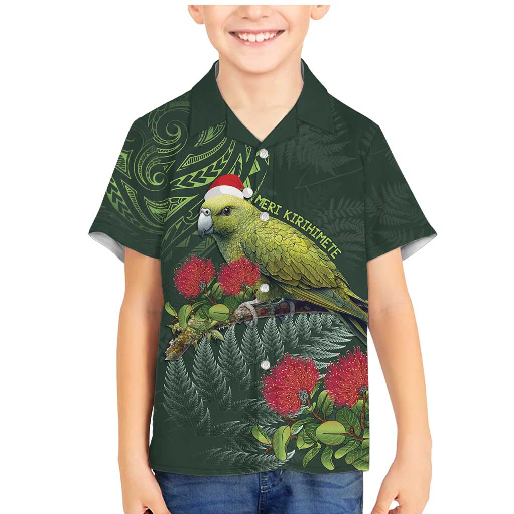 Meri Kirihimete Kakapo Family Matching Mermaid Dress and Hawaiian Shirt Green Silver Fern Christmas Vibe LT9 Son's Shirt Green - Polynesian Pride