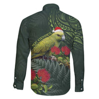 Meri Kirihimete Kakapo Family Matching Off The Shoulder Long Sleeve Dress and Hawaiian Shirt Green Silver Fern Christmas Vibe LT9 - Polynesian Pride