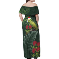 Meri Kirihimete Kakapo Family Matching Off Shoulder Maxi Dress and Hawaiian Shirt Green Silver Fern Christmas Vibe LT9 - Polynesian Pride