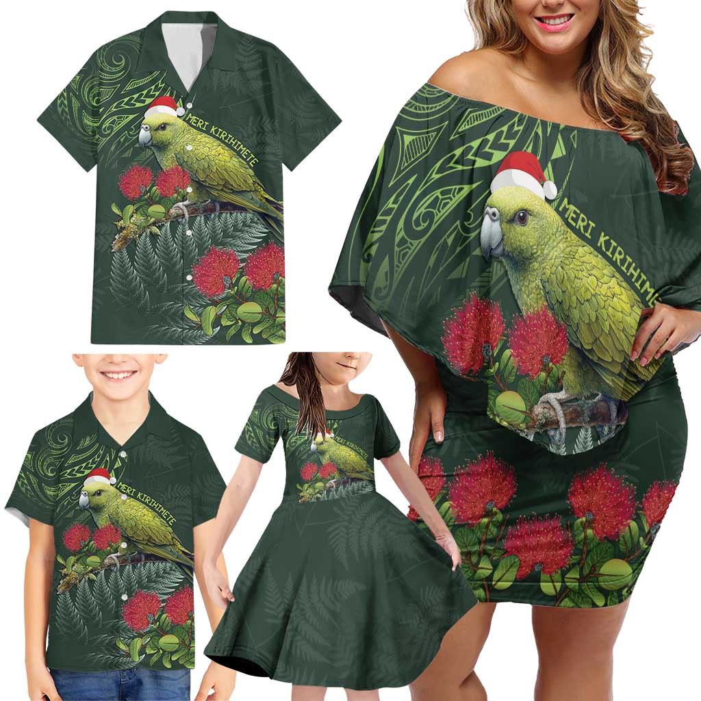 Meri Kirihimete Kakapo Family Matching Off Shoulder Short Dress and Hawaiian Shirt Green Silver Fern Christmas Vibe LT9 - Polynesian Pride