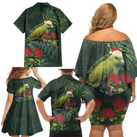 Meri Kirihimete Kakapo Family Matching Off Shoulder Short Dress and Hawaiian Shirt Green Silver Fern Christmas Vibe LT9 - Polynesian Pride