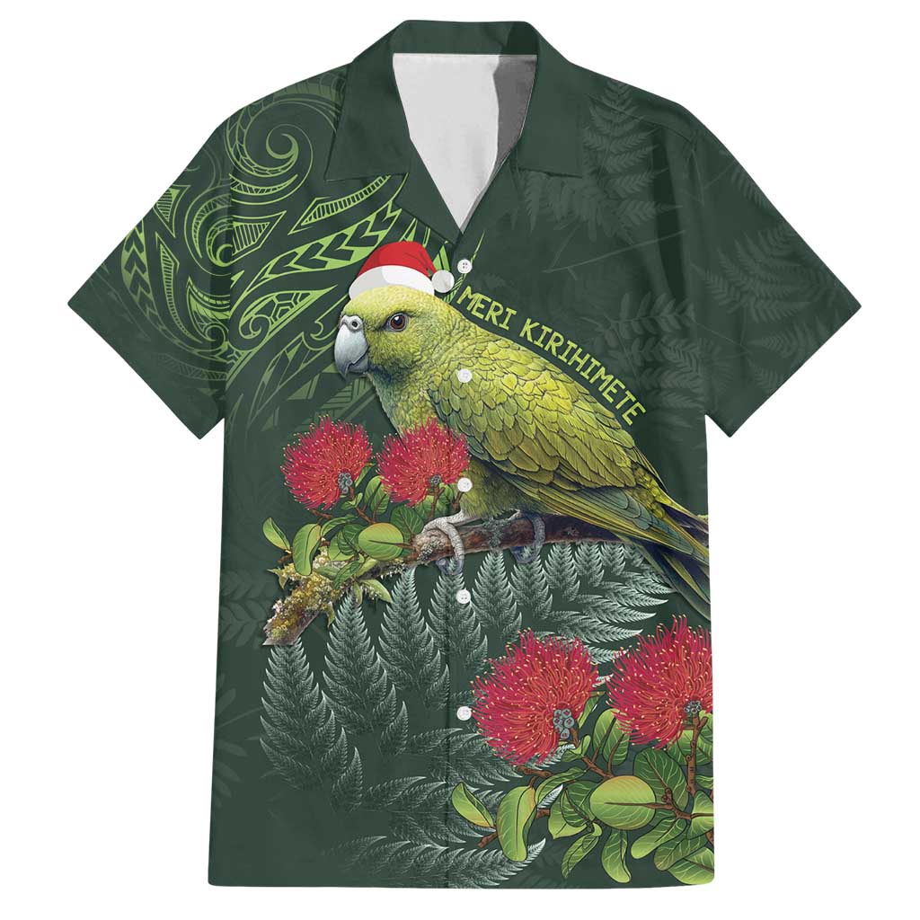 Meri Kirihimete Kakapo Family Matching Off Shoulder Short Dress and Hawaiian Shirt Green Silver Fern Christmas Vibe LT9 Dad's Shirt - Short Sleeve Green - Polynesian Pride