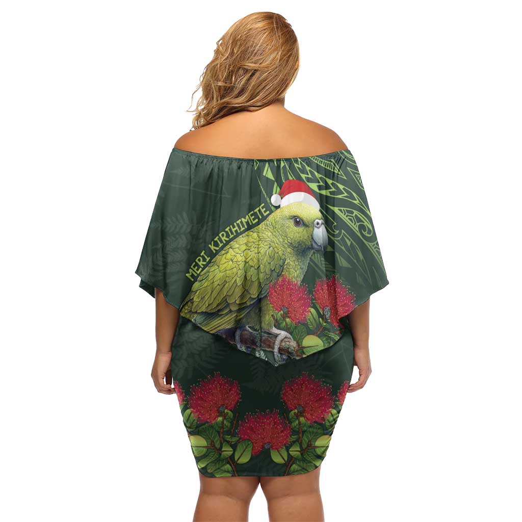 Meri Kirihimete Kakapo Family Matching Off Shoulder Short Dress and Hawaiian Shirt Green Silver Fern Christmas Vibe LT9 - Polynesian Pride
