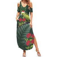Meri Kirihimete Kakapo Family Matching Summer Maxi Dress and Hawaiian Shirt Green Silver Fern Christmas Vibe LT9 Mom's Dress Green - Polynesian Pride