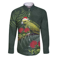 Meri Kirihimete Kakapo Family Matching Tank Maxi Dress and Hawaiian Shirt Green Silver Fern Christmas Vibe LT9 Dad's Shirt - Long Sleeve Green - Polynesian Pride