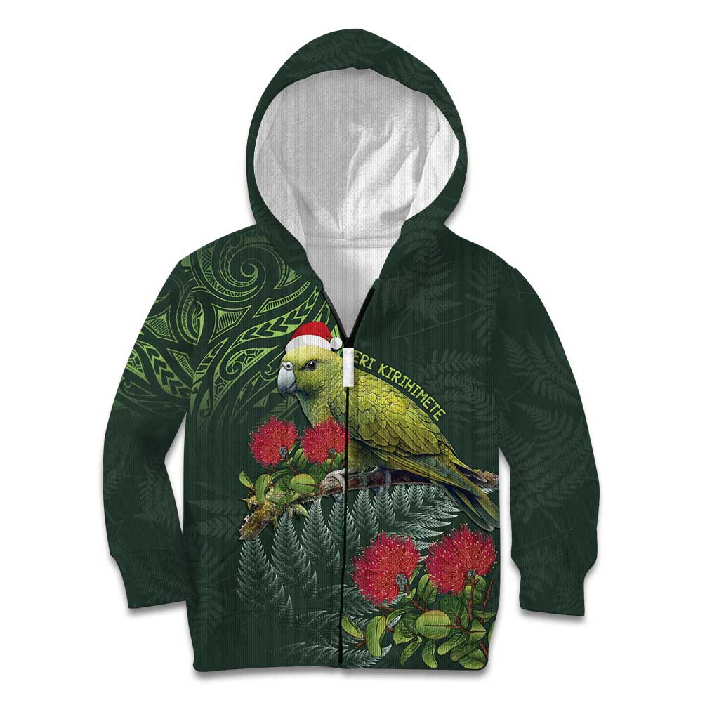 Meri Kirihimete Kakapo Kid Hoodie Green Silver Fern Christmas Vibe LT9 Zip Hoodie Green - Polynesian Pride