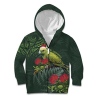 Meri Kirihimete Kakapo Kid Hoodie Green Silver Fern Christmas Vibe LT9 Zip Hoodie Green - Polynesian Pride