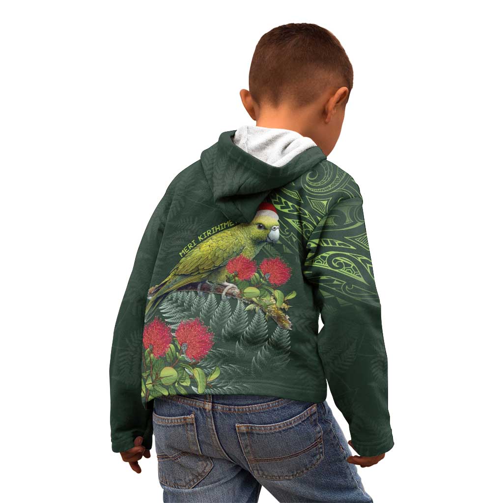 Meri Kirihimete Kakapo Kid Hoodie Green Silver Fern Christmas Vibe LT9 - Polynesian Pride