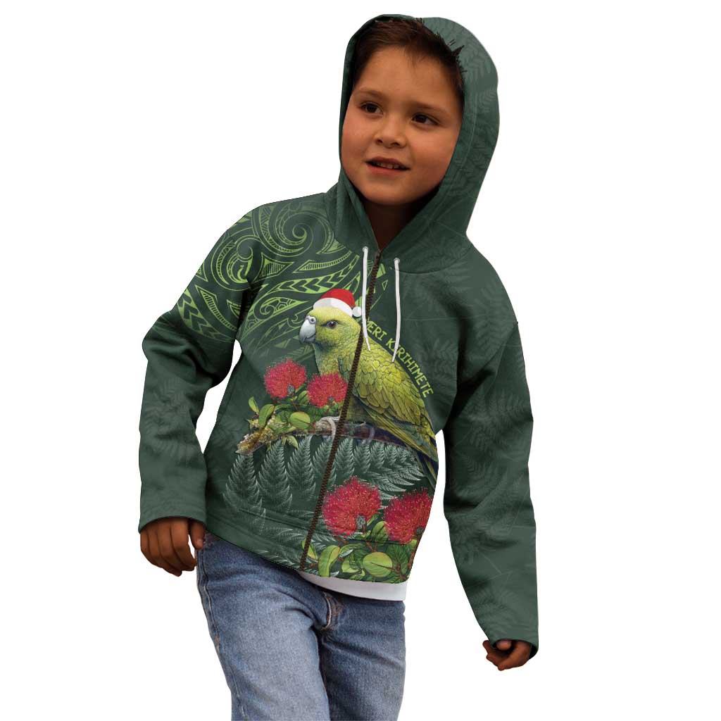 Meri Kirihimete Kakapo Kid Hoodie Green Silver Fern Christmas Vibe LT9 - Polynesian Pride