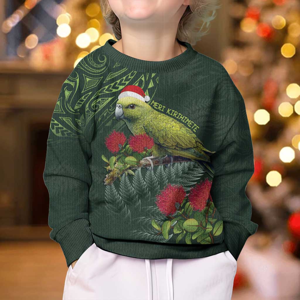 Meri Kirihimete Kakapo Kid Ugly Christmas Sweater Green Silver Fern Christmas Vibe LT9 - Polynesian Pride