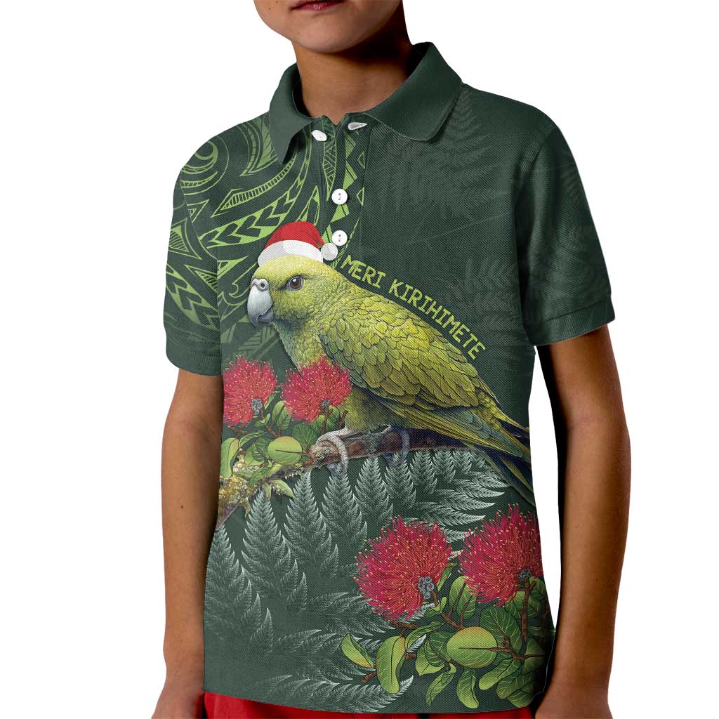 Meri Kirihimete Kakapo Kid Polo Shirt Green Silver Fern Christmas Vibe LT9 Kid Green - Polynesian Pride