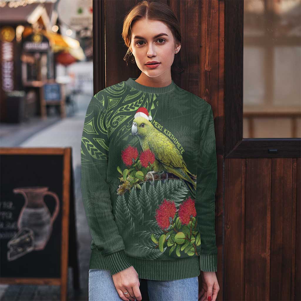 Meri Kirihimete Kakapo Ugly Christmas Sweater Green Silver Fern Christmas Vibe LT9 - Polynesian Pride