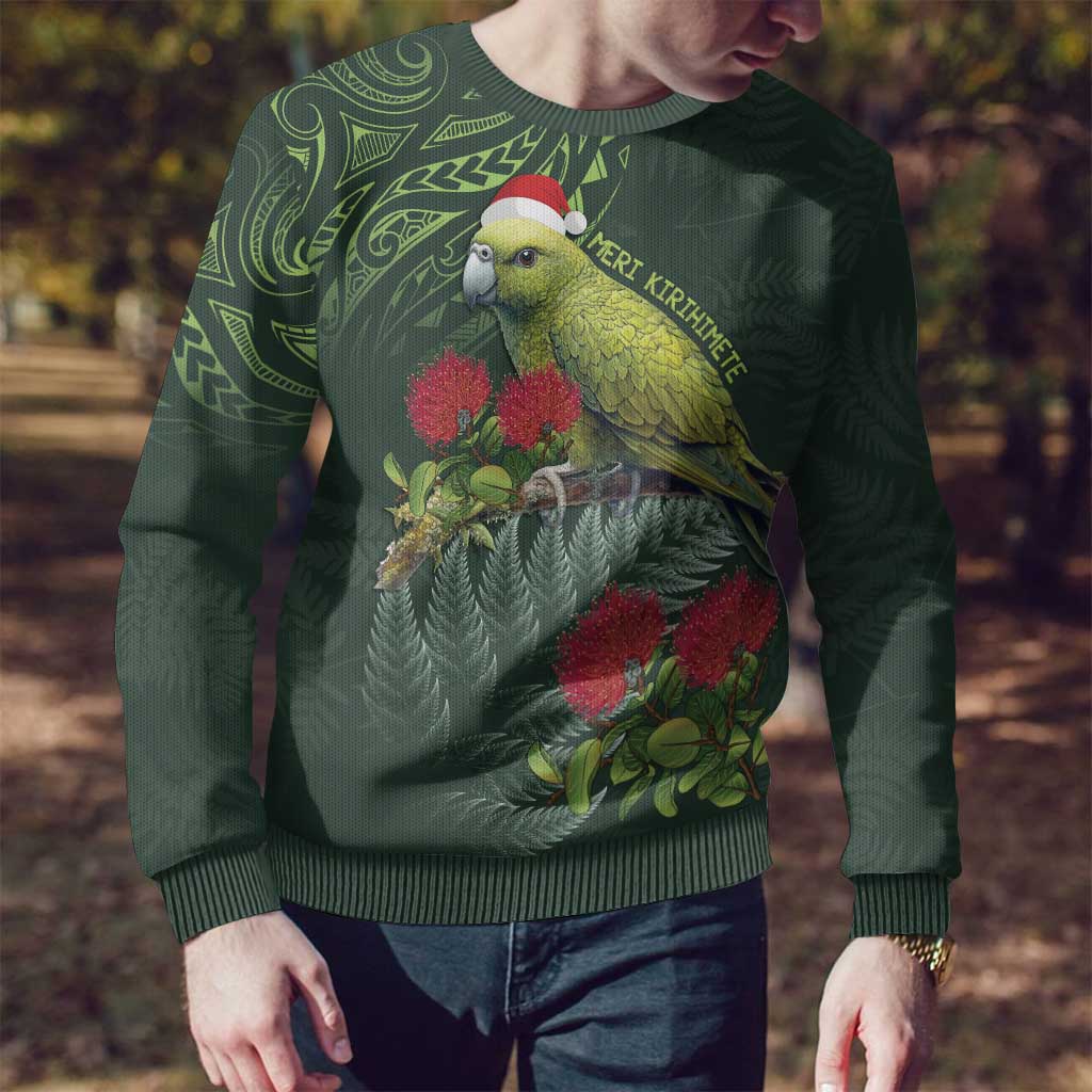 Meri Kirihimete Kakapo Ugly Christmas Sweater Green Silver Fern Christmas Vibe LT9 - Polynesian Pride