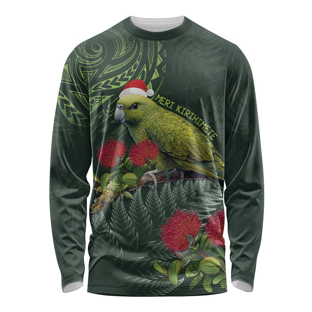 Meri Kirihimete Kakapo Long Sleeve Shirt Green Silver Fern Christmas Vibe LT9 Unisex Green - Polynesian Pride