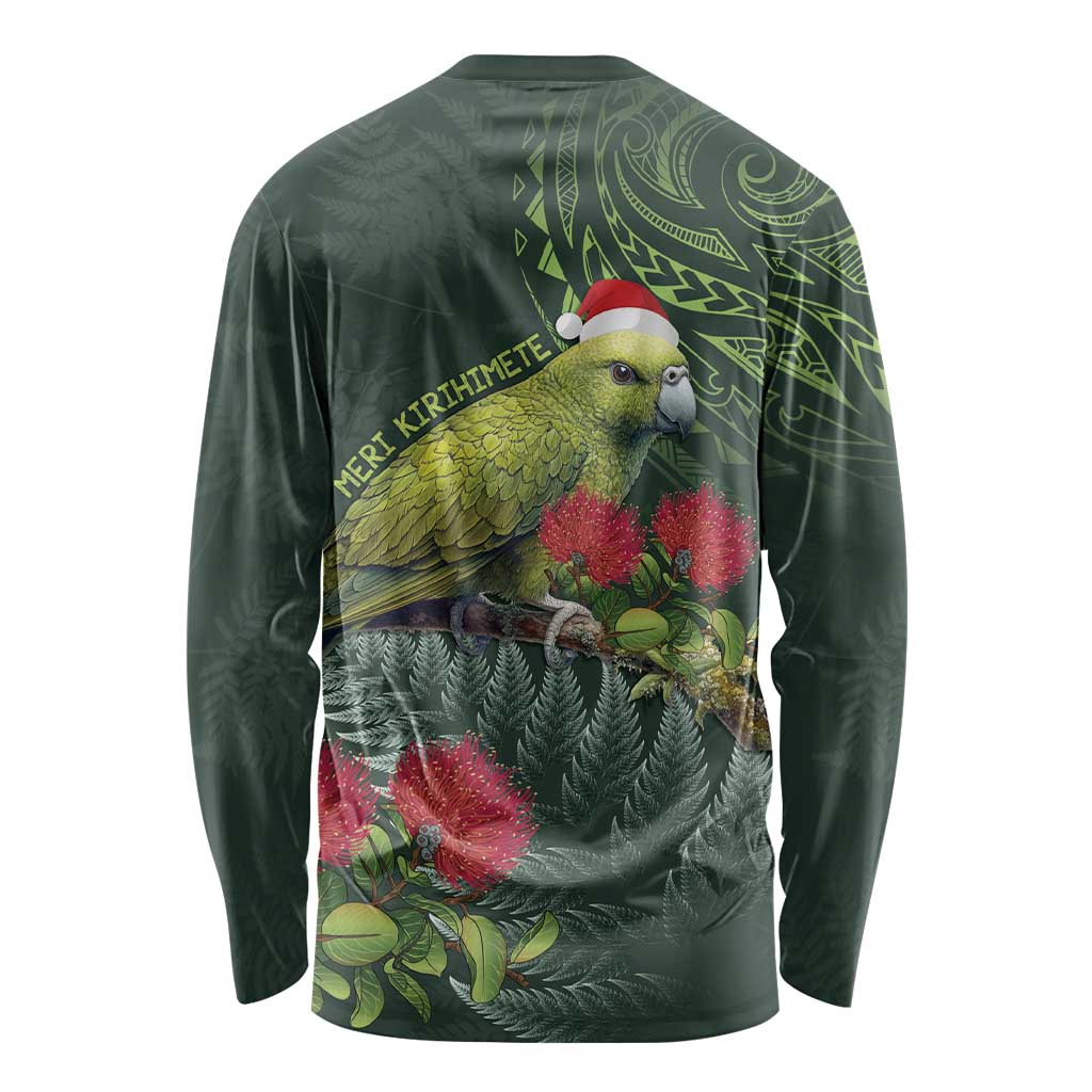 Meri Kirihimete Kakapo Long Sleeve Shirt Green Silver Fern Christmas Vibe LT9 - Polynesian Pride