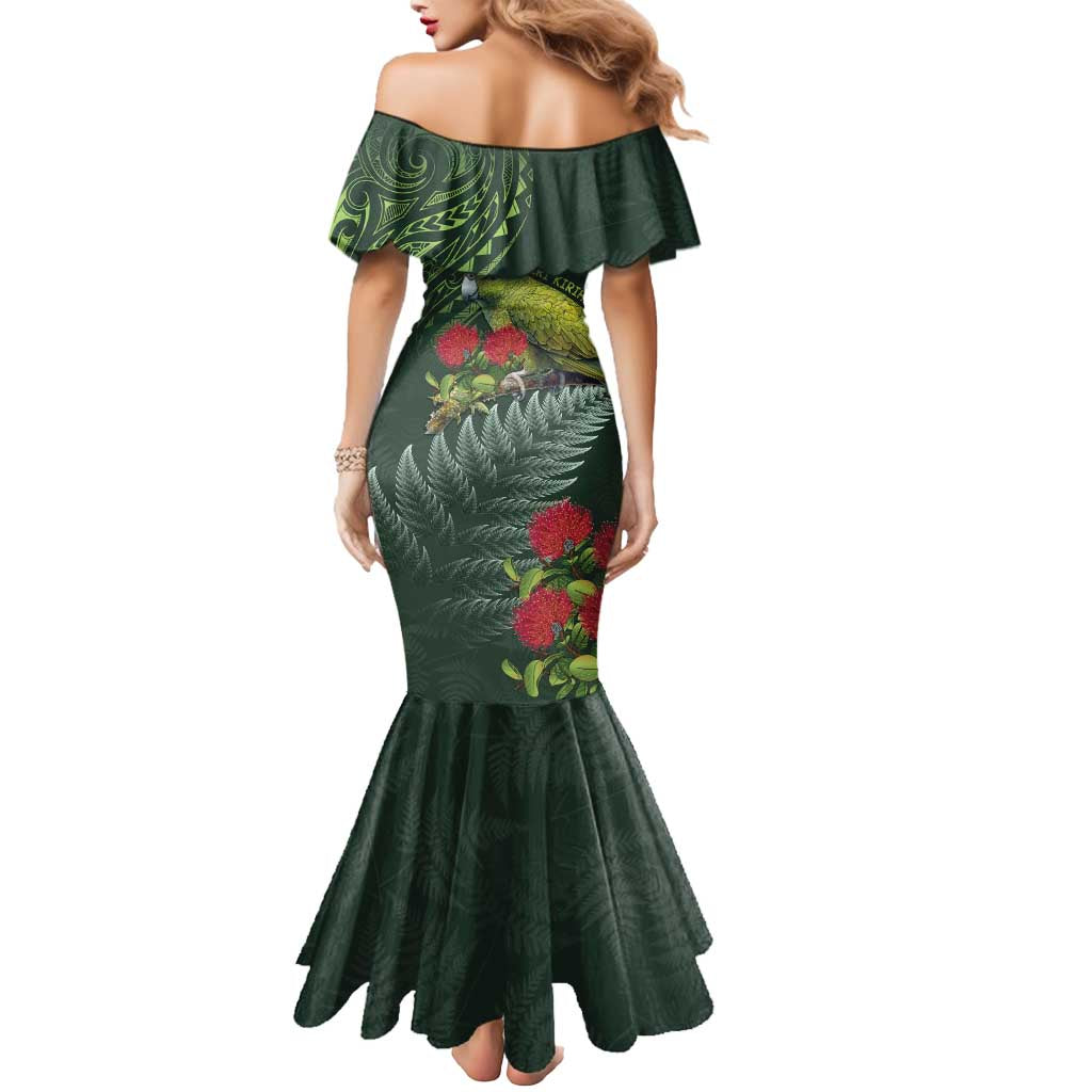 Meri Kirihimete Kakapo Mermaid Dress Green Silver Fern Christmas Vibe LT9 - Polynesian Pride