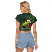 Meri Kirihimete Kakapo Raglan Cropped T Shirt Green Silver Fern Christmas Vibe LT9 - Polynesian Pride
