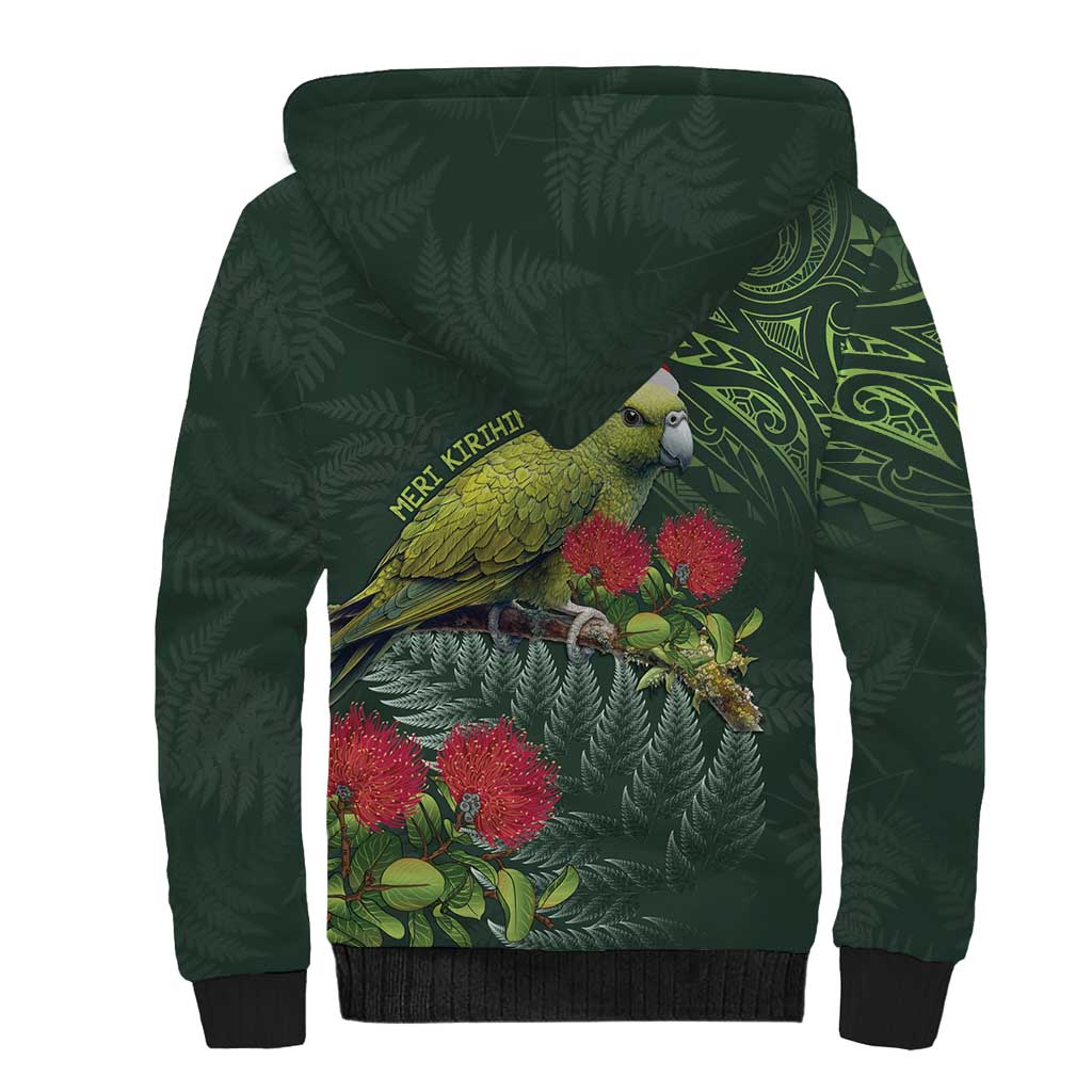 Meri Kirihimete Kakapo Sherpa Hoodie Green Silver Fern Christmas Vibe LT9 - Polynesian Pride