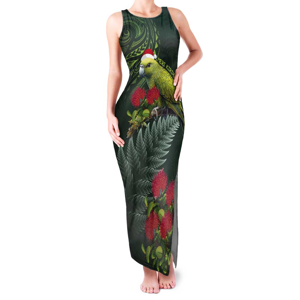 Meri Kirihimete Kakapo Tank Maxi Dress Green Silver Fern Christmas Vibe LT9 Women Green - Polynesian Pride