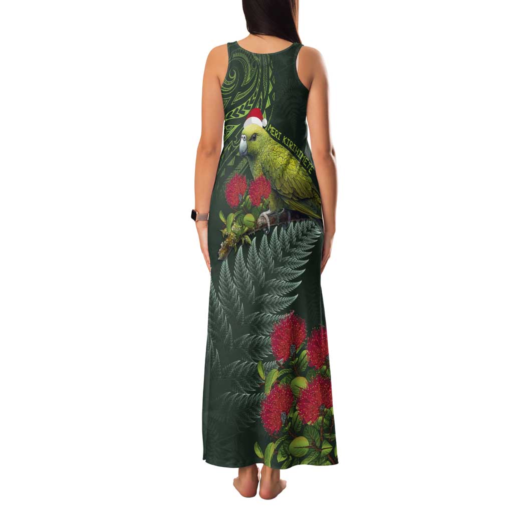 Meri Kirihimete Kakapo Tank Maxi Dress Green Silver Fern Christmas Vibe LT9 - Polynesian Pride