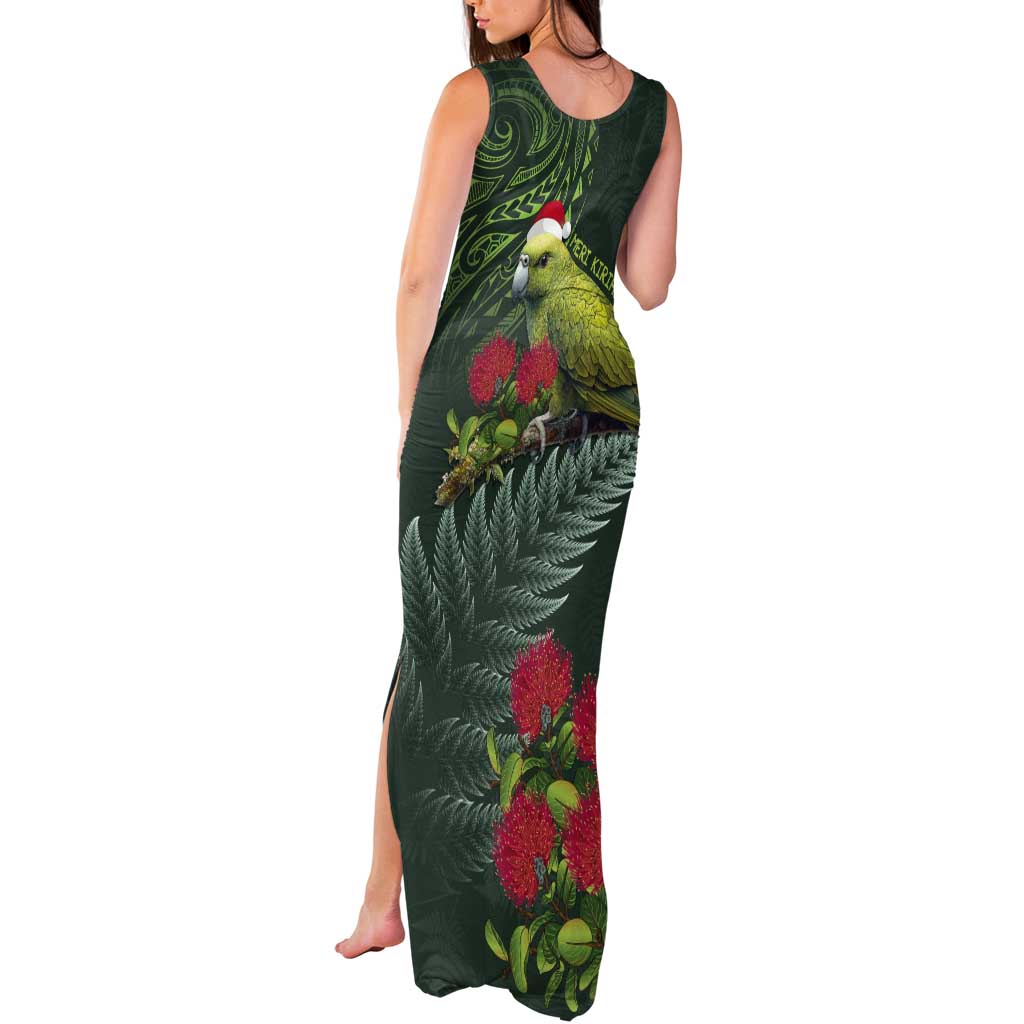 Meri Kirihimete Kakapo Tank Maxi Dress Green Silver Fern Christmas Vibe LT9 - Polynesian Pride