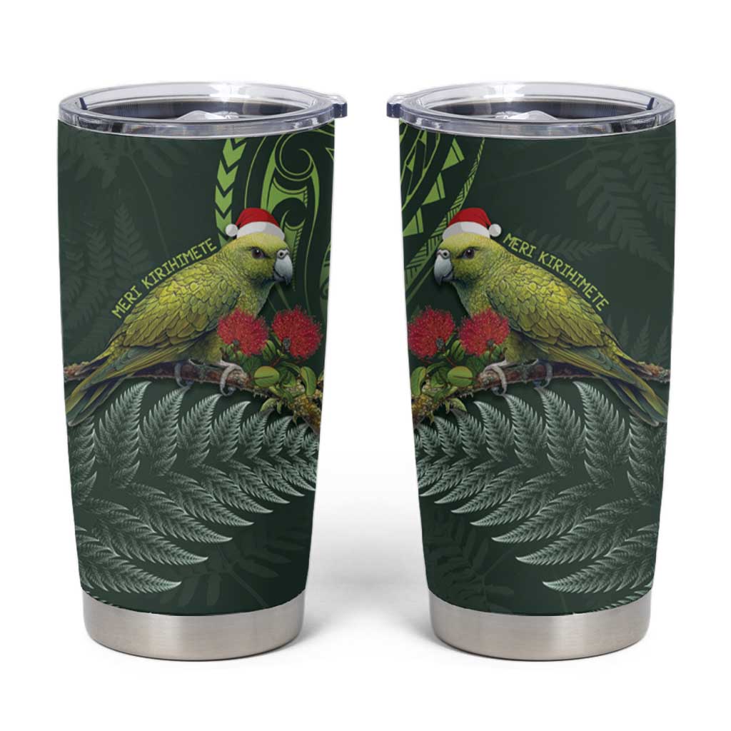 Meri Kirihimete Kakapo Tumbler Cup Green Silver Fern Christmas Vibe LT9 Green - Polynesian Pride