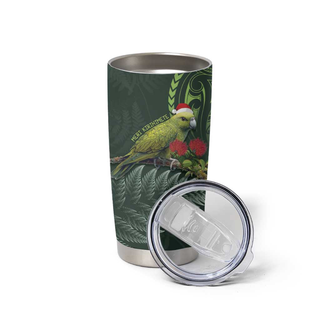 Meri Kirihimete Kakapo Tumbler Cup Green Silver Fern Christmas Vibe LT9 - Polynesian Pride