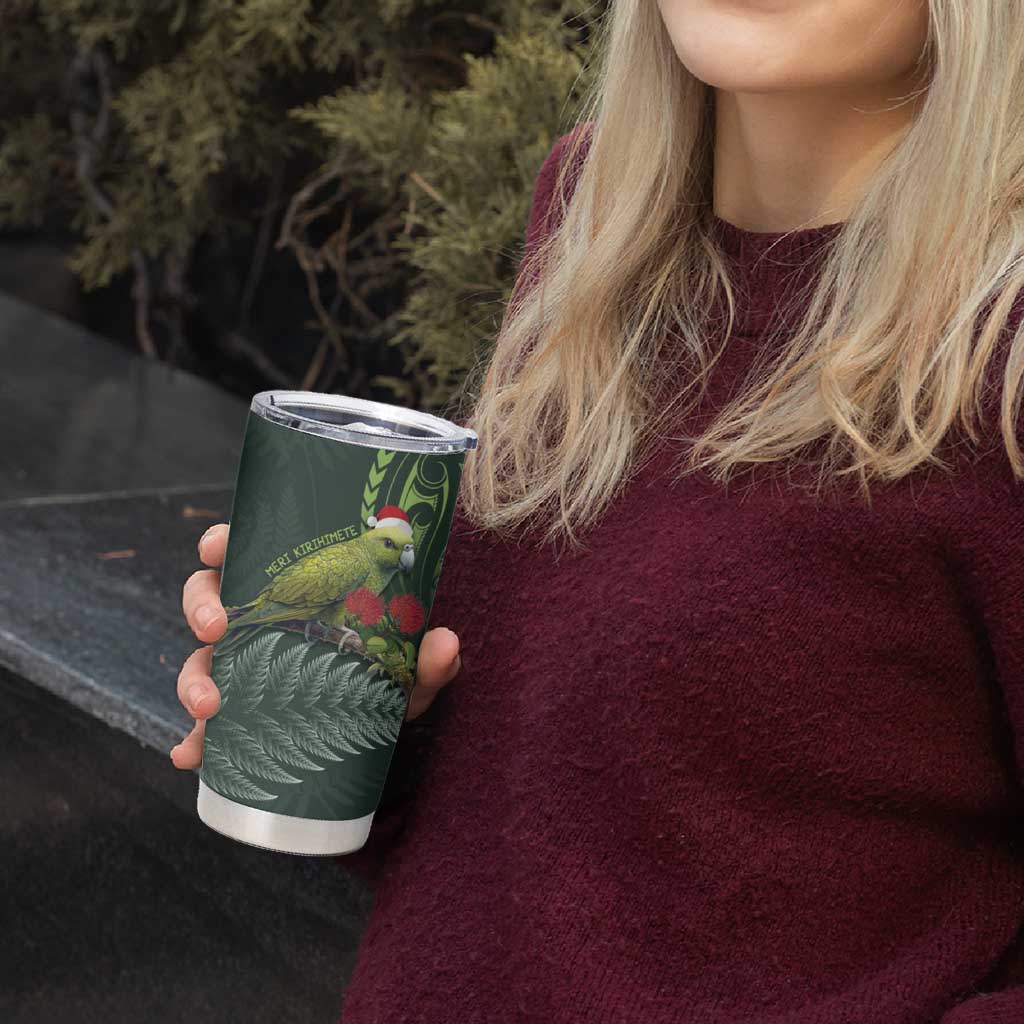 Meri Kirihimete Kakapo Tumbler Cup Green Silver Fern Christmas Vibe LT9 - Polynesian Pride