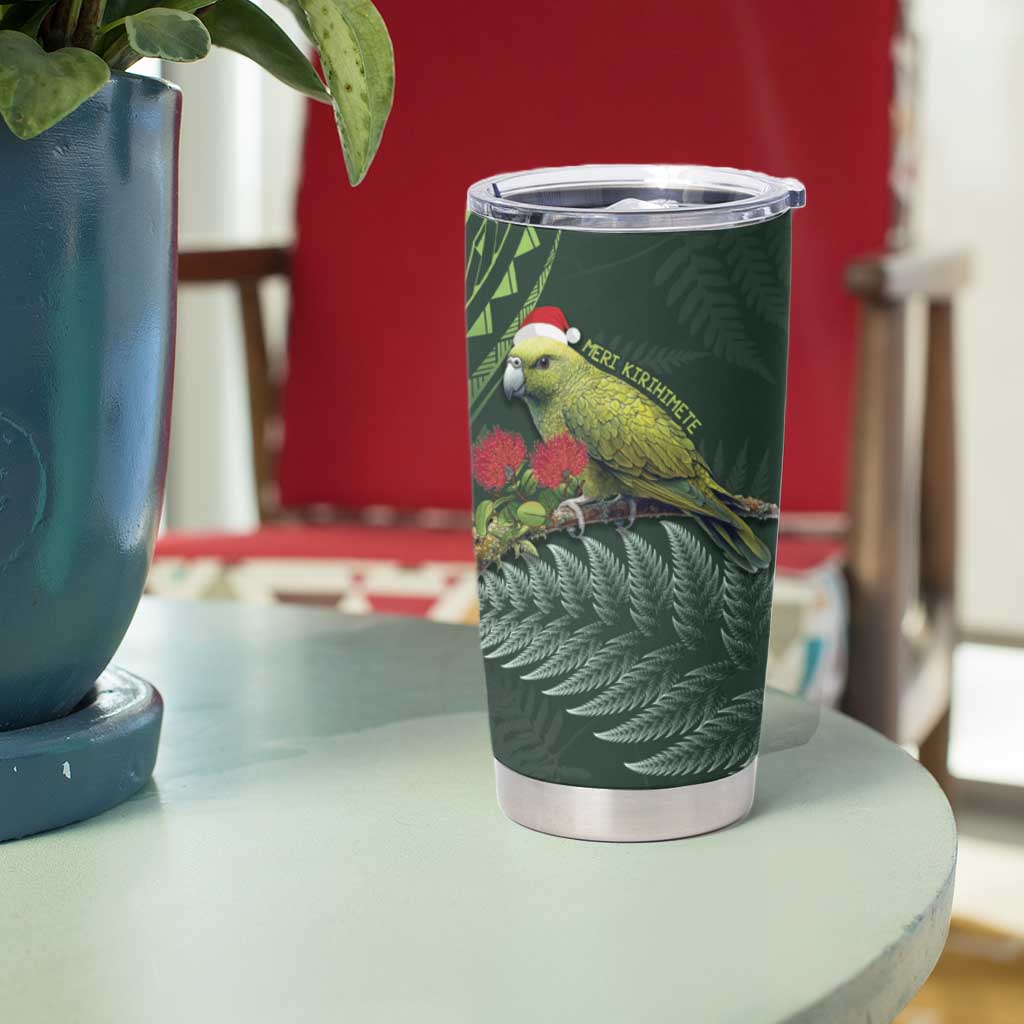 Meri Kirihimete Kakapo Tumbler Cup Green Silver Fern Christmas Vibe LT9 - Polynesian Pride