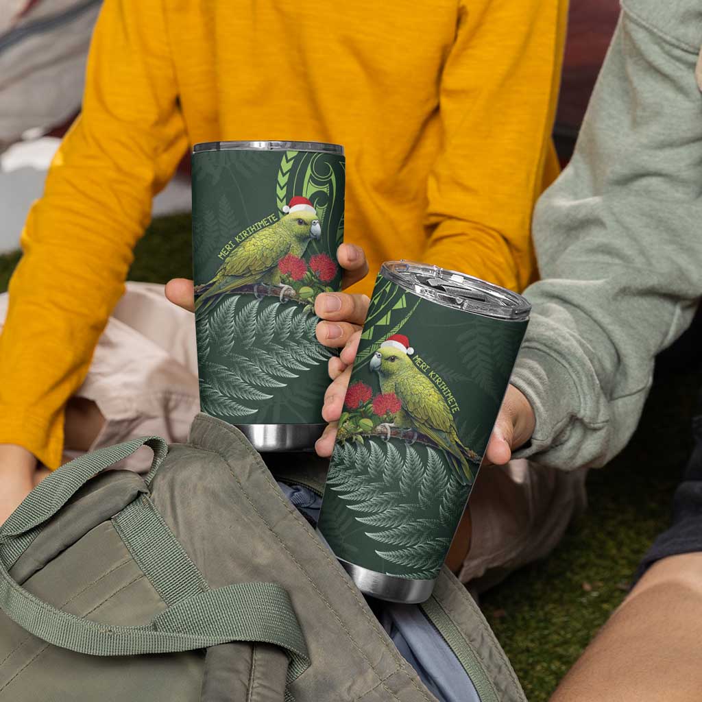 Meri Kirihimete Kakapo Tumbler Cup Green Silver Fern Christmas Vibe LT9 - Polynesian Pride
