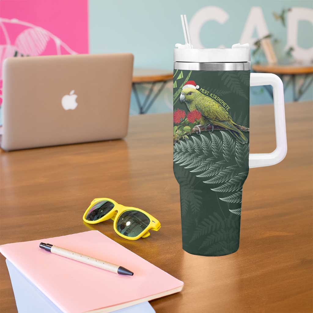 Meri Kirihimete Kakapo Tumbler With Handle Green Silver Fern Christmas Vibe LT9 - Polynesian Pride