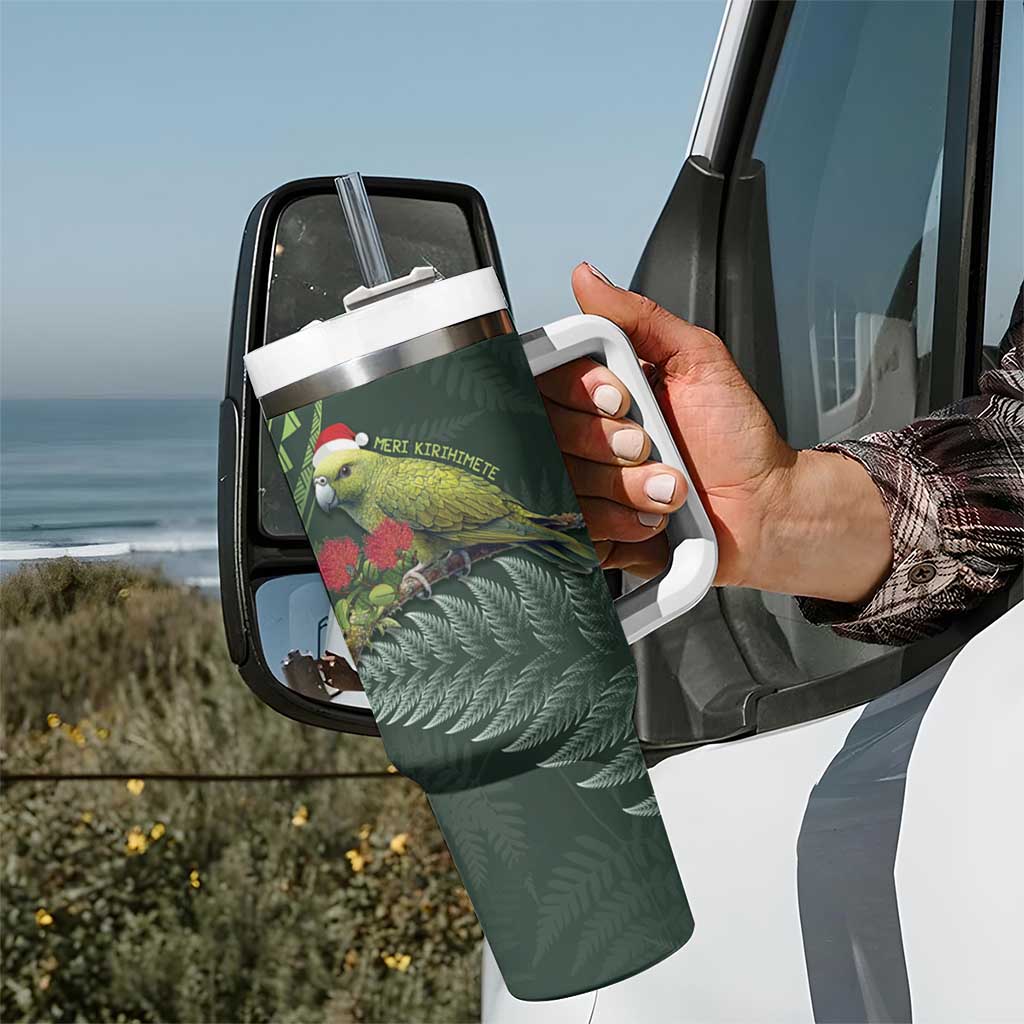 Meri Kirihimete Kakapo Tumbler With Handle Green Silver Fern Christmas Vibe LT9 - Polynesian Pride
