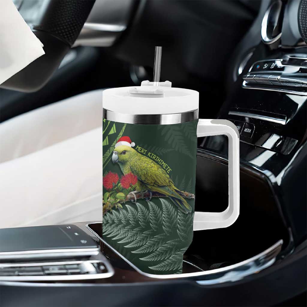 Meri Kirihimete Kakapo Tumbler With Handle Green Silver Fern Christmas Vibe LT9 - Polynesian Pride