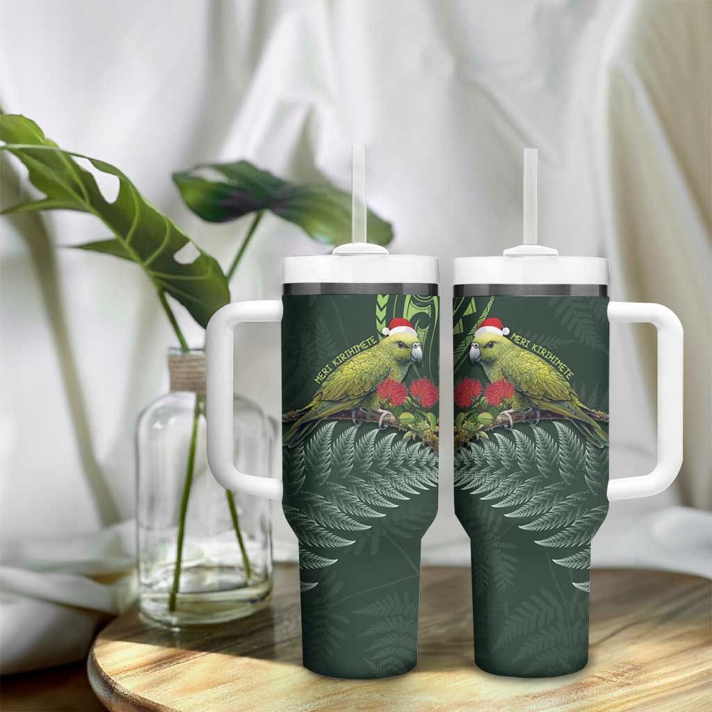 Meri Kirihimete Kakapo Tumbler With Handle Green Silver Fern Christmas Vibe LT9 - Polynesian Pride