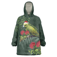 Meri Kirihimete Kakapo Wearable Blanket Hoodie Green Silver Fern Christmas Vibe LT9 One Size Green - Polynesian Pride