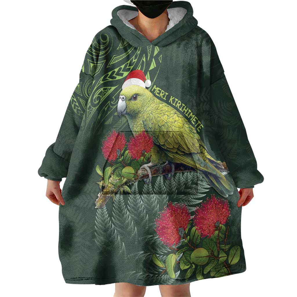 Meri Kirihimete Kakapo Wearable Blanket Hoodie Green Silver Fern Christmas Vibe LT9 - Polynesian Pride