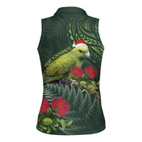 Meri Kirihimete Kakapo Women Sleeveless Polo Shirt Green Silver Fern Christmas Vibe LT9 - Polynesian Pride