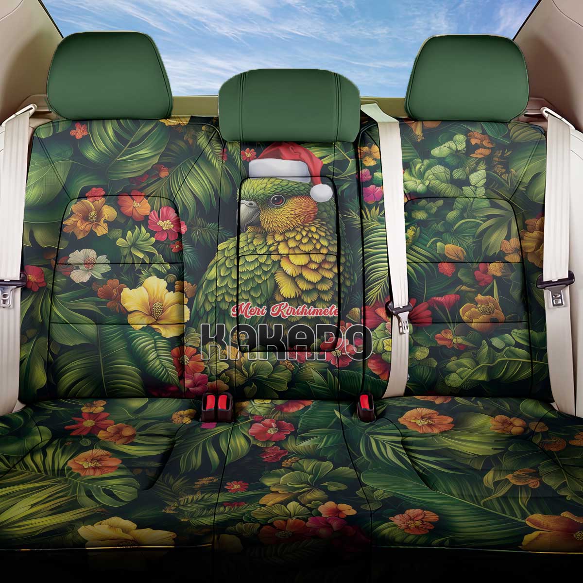 Meri Kirihimete Kakapo Back Car Seat Cover New Zealand Christmas with Tropical Vibe LT9 One Size Green - Polynesian Pride