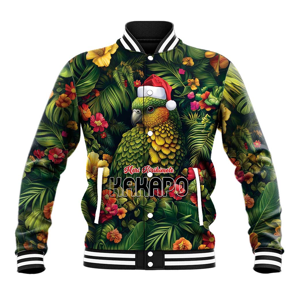 Meri Kirihimete Kakapo Baseball Jacket New Zealand Christmas with Tropical Vibe LT9 Unisex Green - Polynesian Pride
