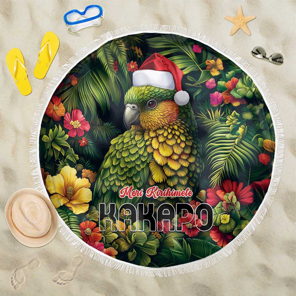 Meri Kirihimete Kakapo Beach Blanket New Zealand Christmas with Tropical Vibe LT9 One Size 150cm Green - Polynesian Pride